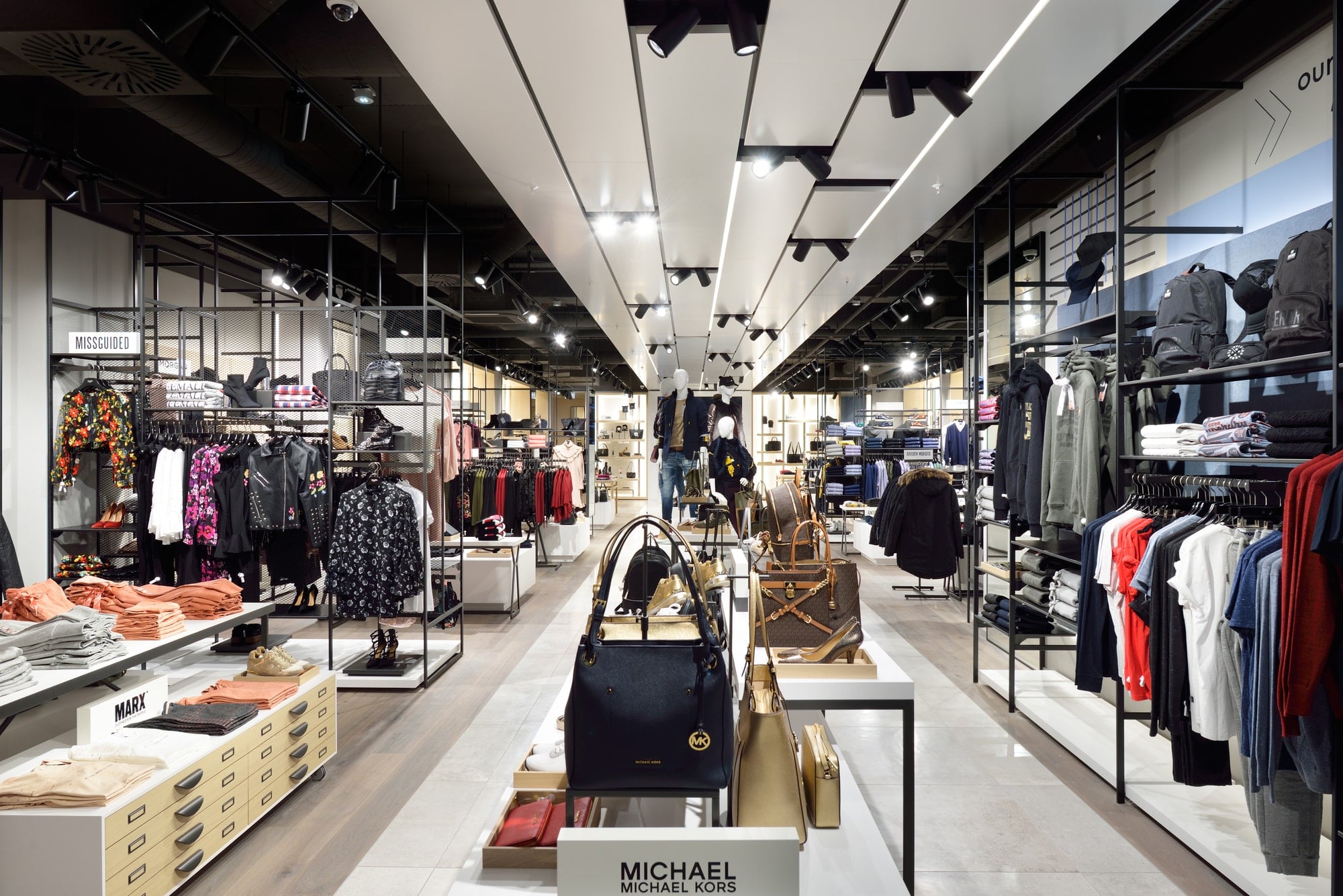 Black and white ceiling in XYZ Klagenfurt store